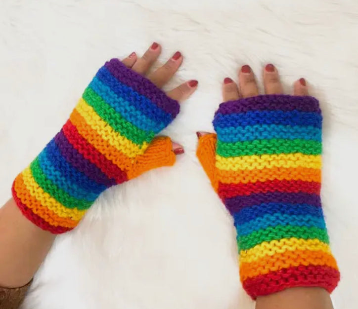 Rainbow Fingerless Mittens
